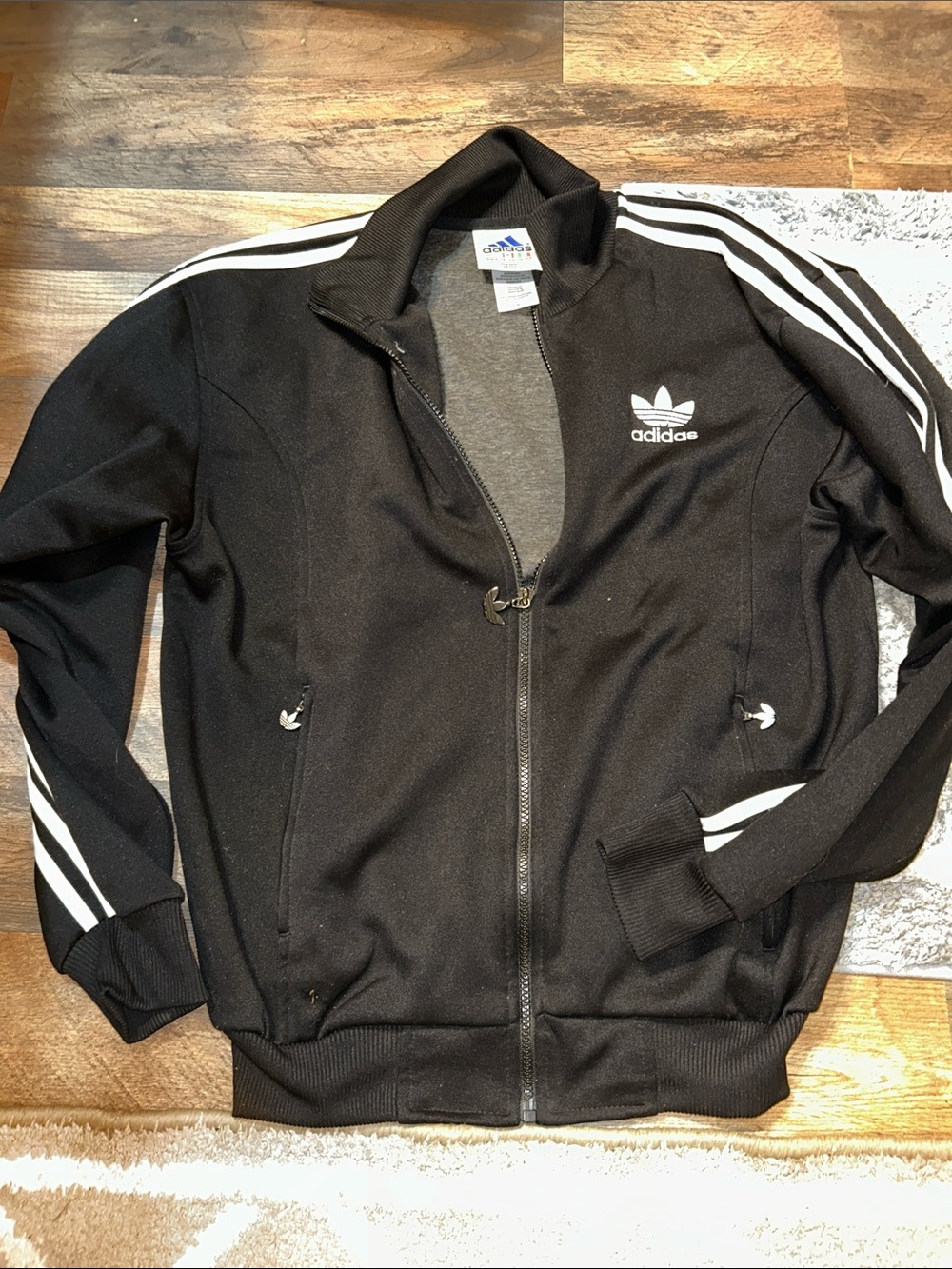 Y2K vintage adidas Black Track Bomber Jacket with White Stripes